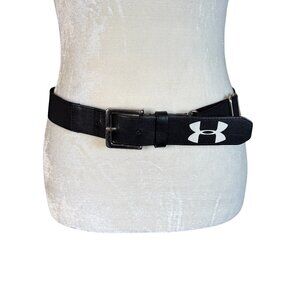 Under Armour black stretchy adjustable belt with silver buckle white logo